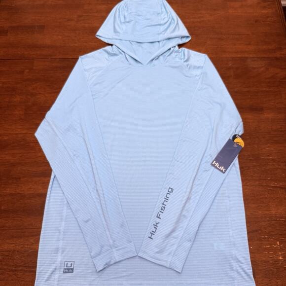 Huk Fishing A1A Performance Hoodie Light Blue Men's Medium New with Tag UPF 50+ - Picture 1 of 13